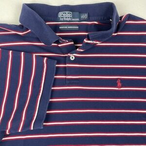 Polo Ralph Lauren Men XL Navy Red Striped Pima Cotton Moisture Management Polo